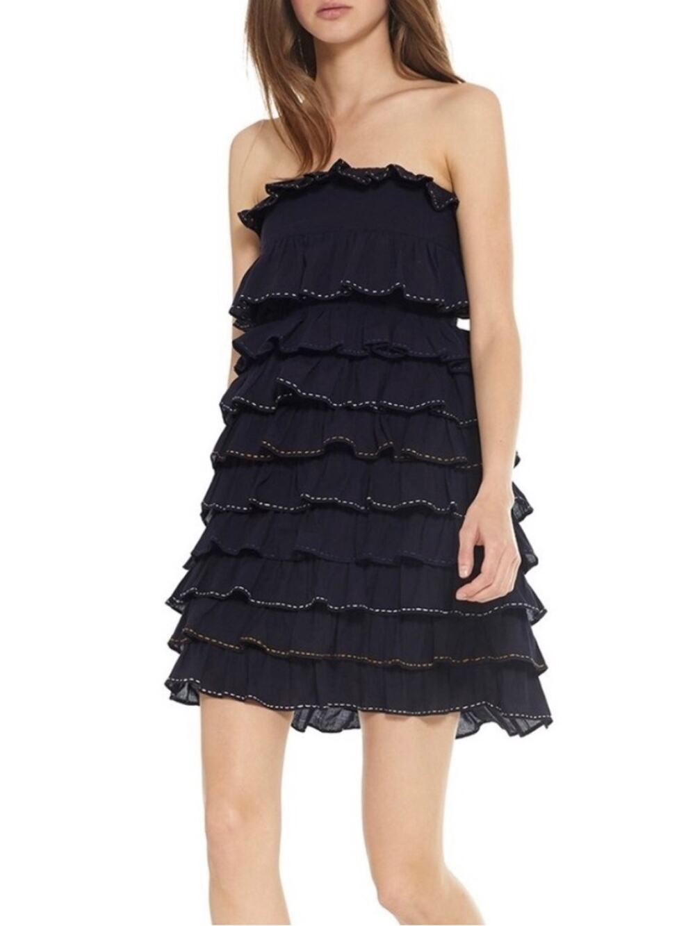 MISA Los Angeles Sibel Strapless Smocked Tiered Ruffle Mini Dress Size XS NWT